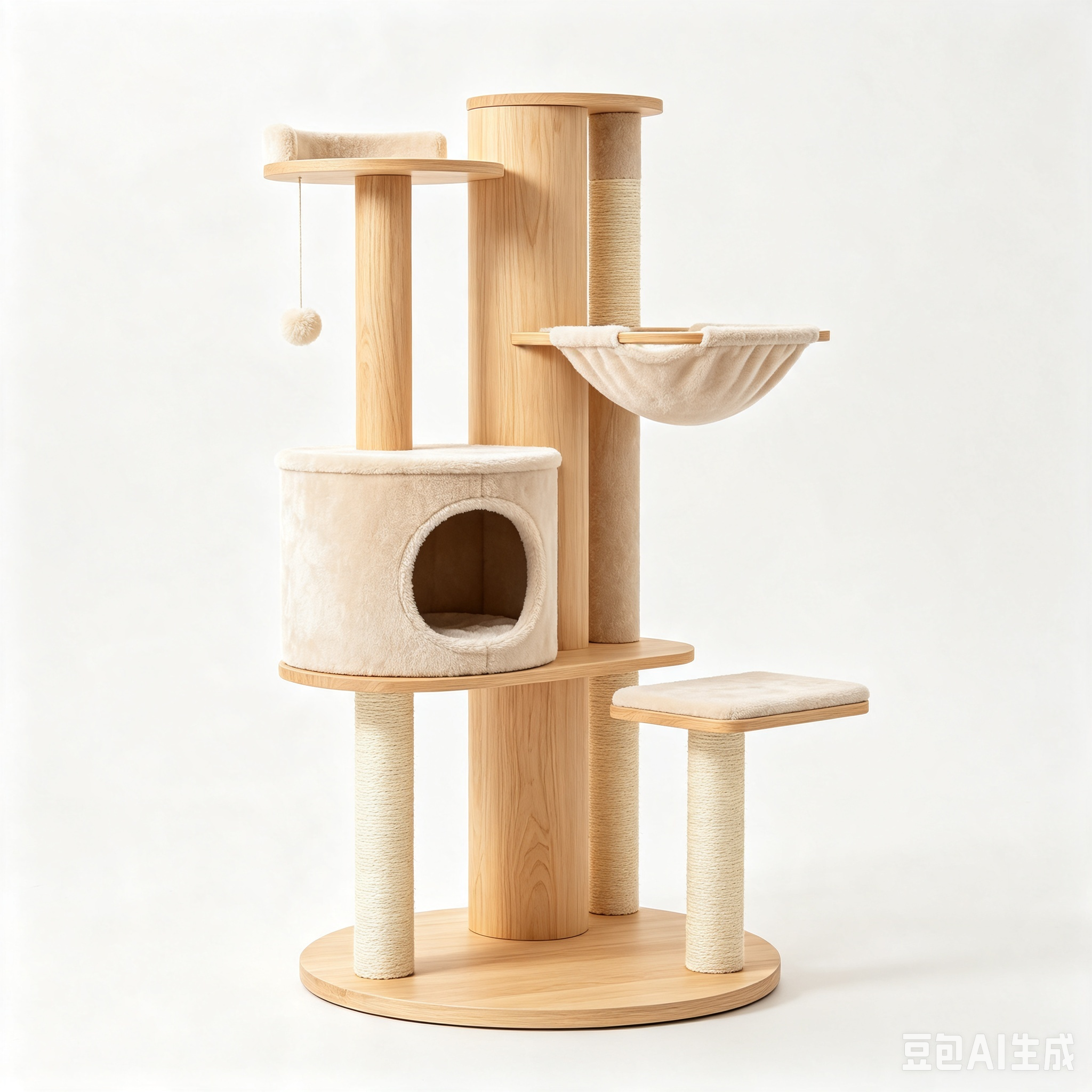 Large, durable, solid-wood integrated cat climbing tree.