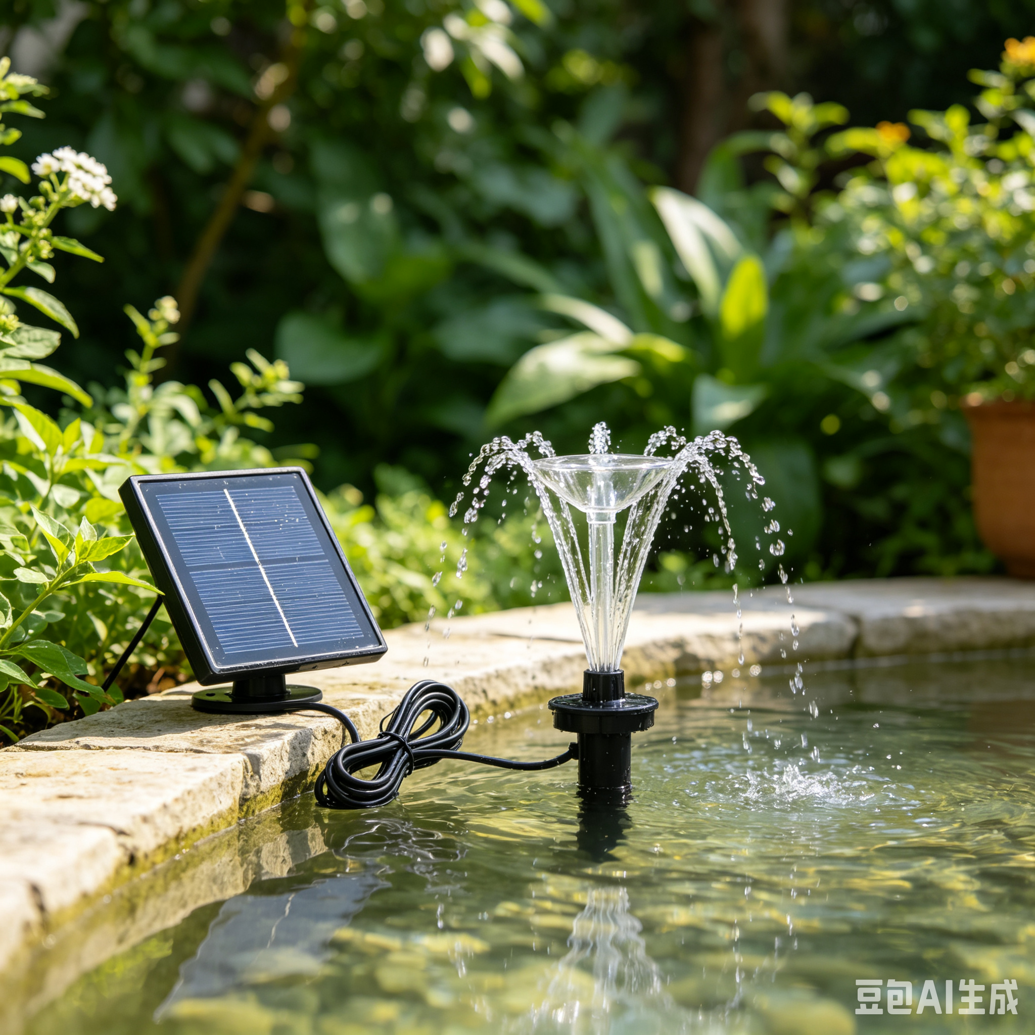 Solar-powered garden fountain pump kit