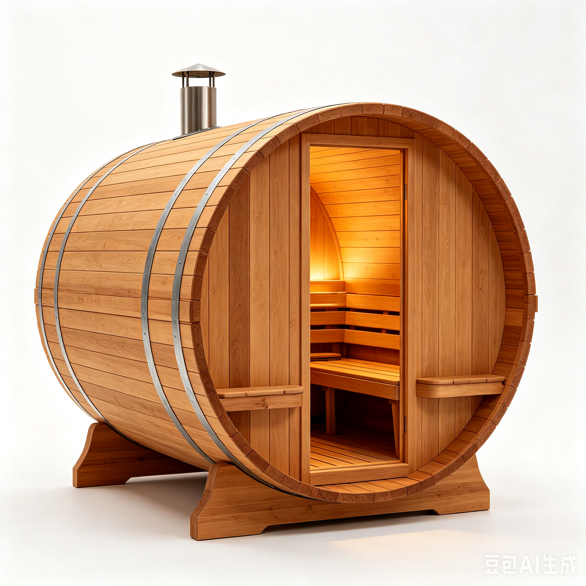 Outdoor Wooden Barrel Sauna with Chimney