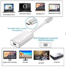 USB-C Thunderbolt to Mini DisplayPort Adapter, Supports 4K 60Hz Display
