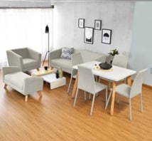 Montreal Living Room Set with Lugo 4-Person Dining Set, Taupe Polyester Fabric