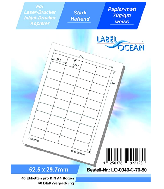 Universal Label 50 sheets 70g/m2 paper