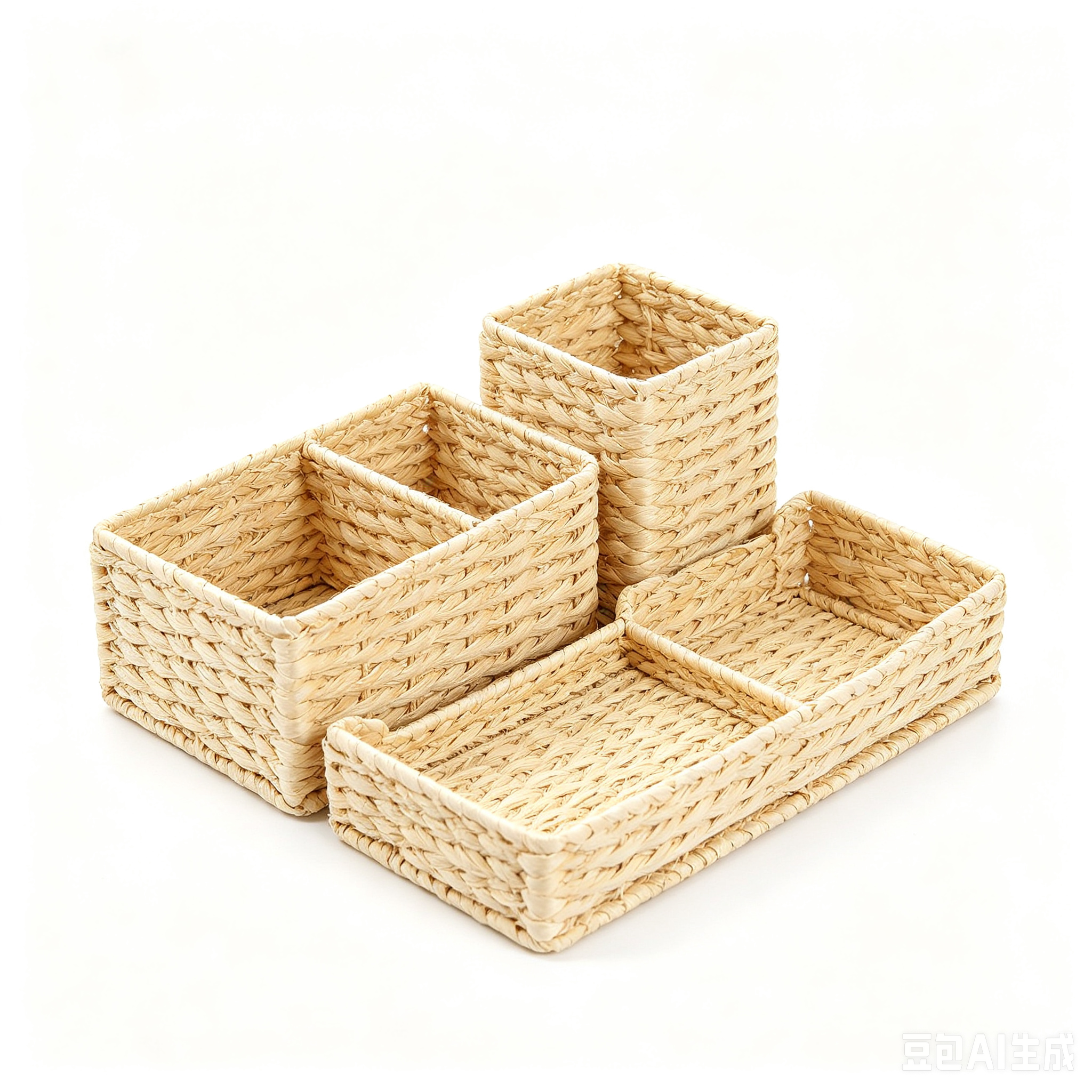Collapsible Woven Straw Desktop Storage Set (3-Piece)