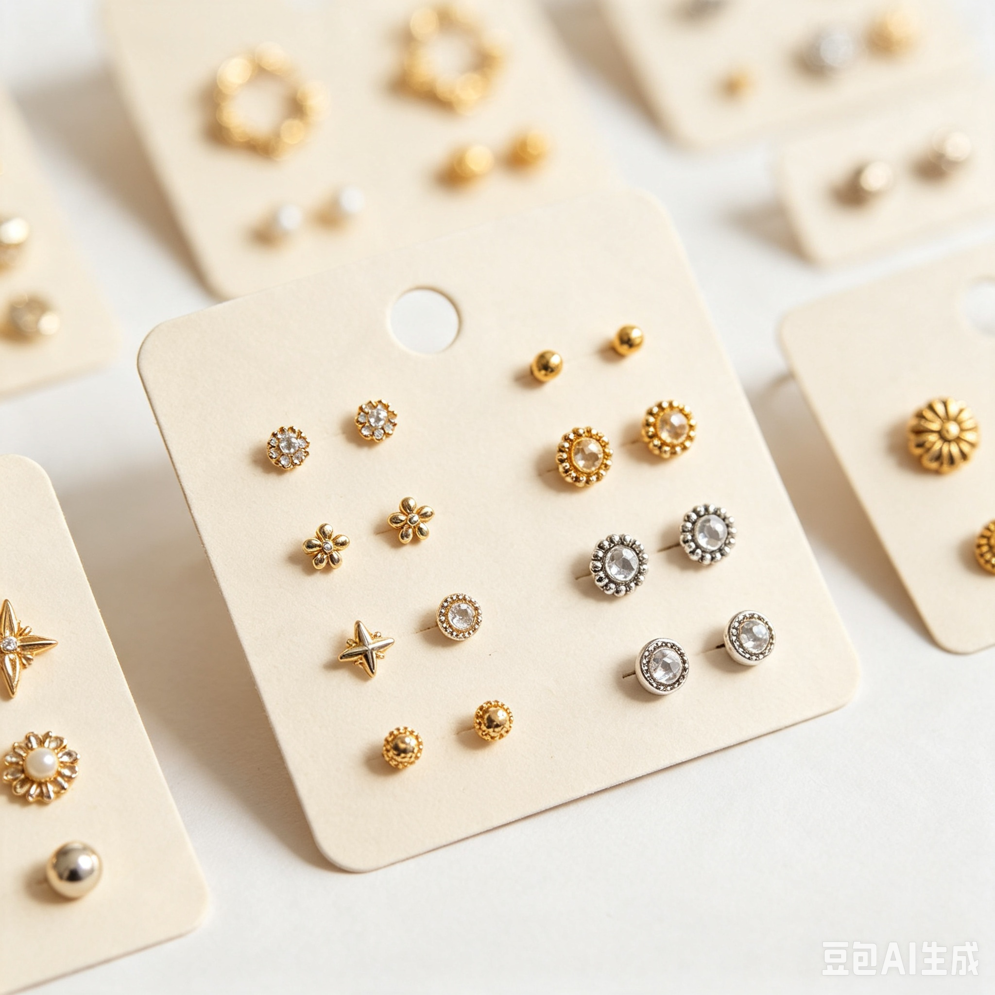 Vintage-style small metal stud earring set